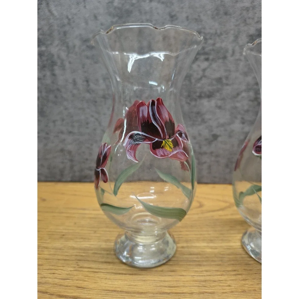 Set Of 2 Gibson Lianna Handpainted Floral Glass Vase